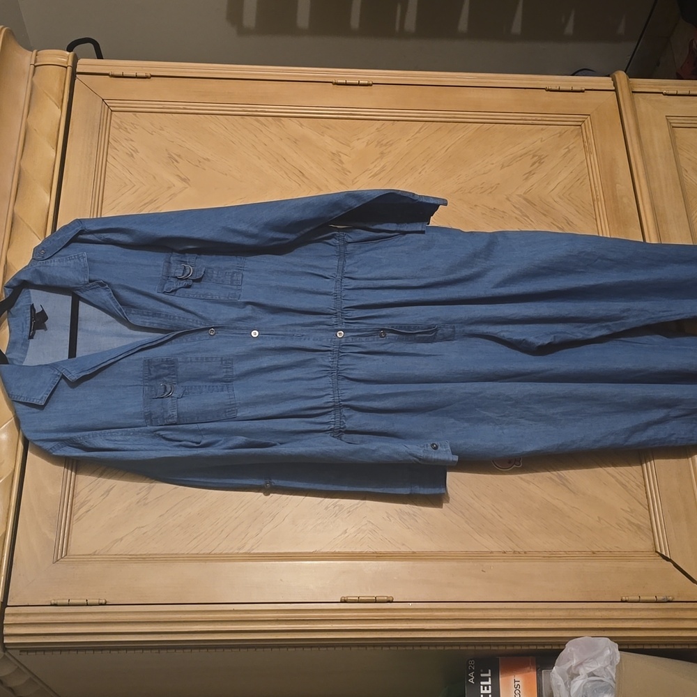 Fashion 2 figure Blue Medium wash chambray jean jumpsuit. Size 2X - Picture 2 of 13